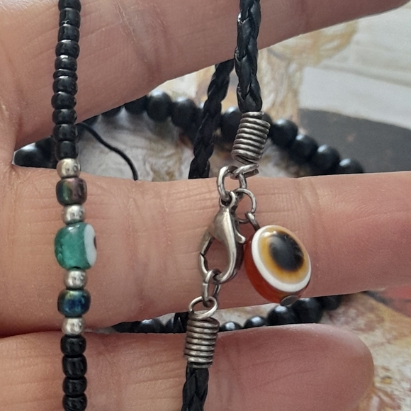 Set Of 3 Leather Bracelets With Evil Eye Bead - Picture 5 of 8